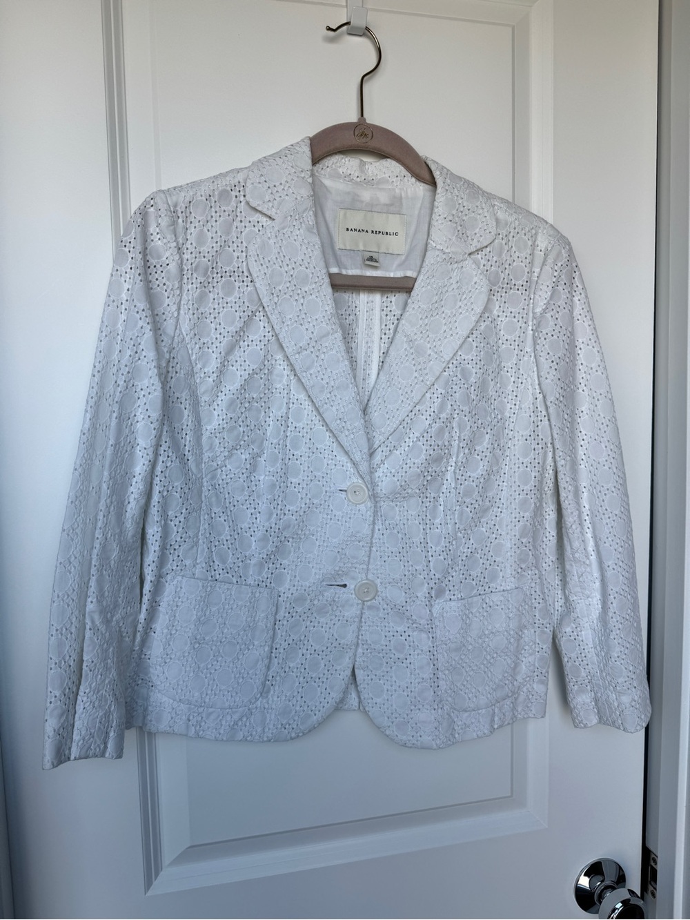100% Cotton White Eyelet Blazer Banana Republic
